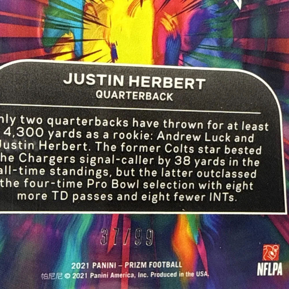 2021 Panini Prizm Justin Herbert HYPE Cracked Ice /99 Chargers PSA 8‎